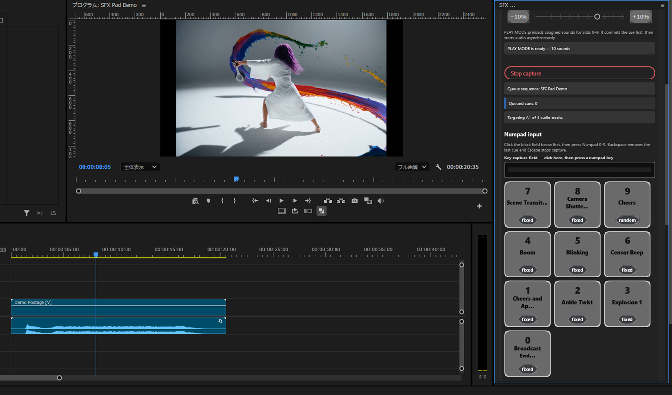 SFX Pad panel running inside Adobe Premiere Pro